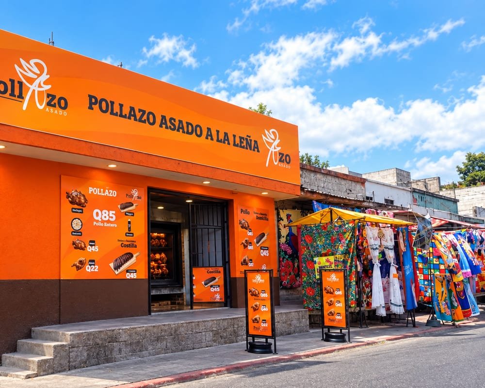 Ambiente de un asador de pollo a la leña en Centroamérica